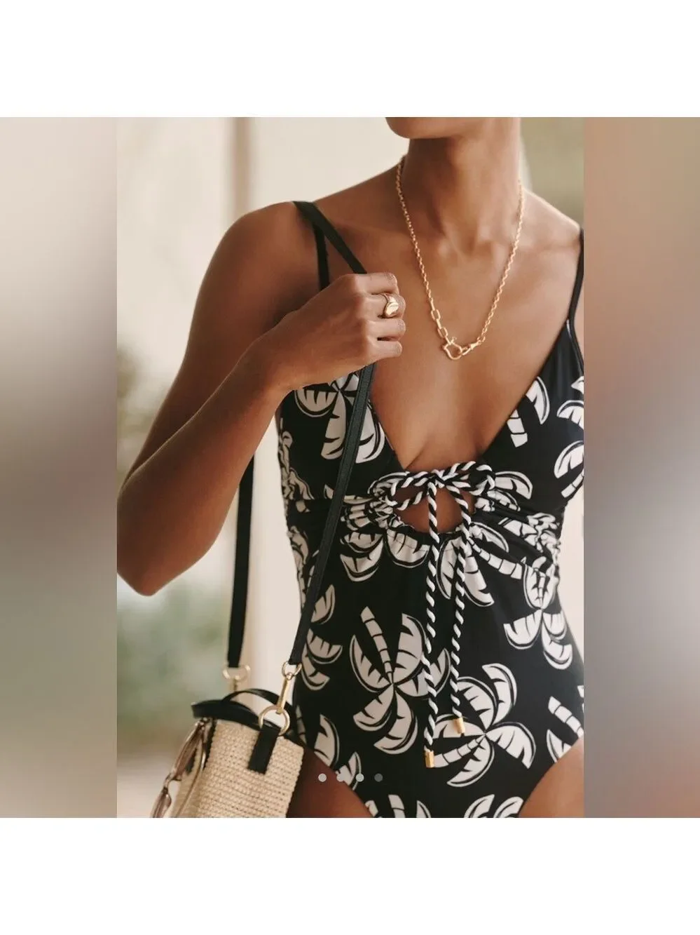 Farm Rio Graphic Palms Double One Piece